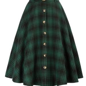 Women’s Belle Poque Plaid  High Waisted A-Line Flared Midi Skirt Size XL